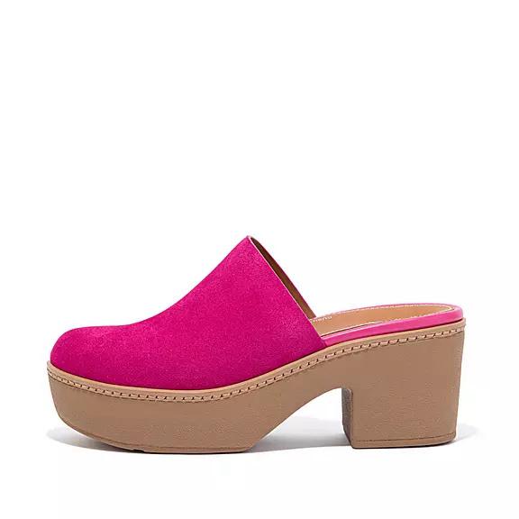 Sandales Compensées Femme Fitflop Pilar Suede Mule Fushia Rose (FRA436870)